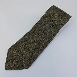 J.Crew Necktie Mens OS Olive Green Silk Medallion Geometric Handmade USA